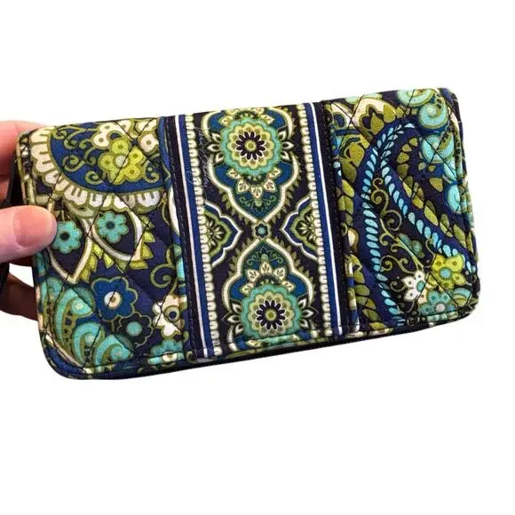 Vera Bradley zip around wallet accordion interior zipper coin pocket blue green - Picture 3 of 7